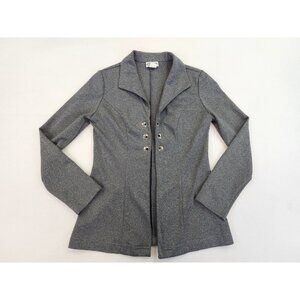 Divine USA Gray Blazer Jacket Cardigan Stretch Open Grommets S Collar Long Sleev
